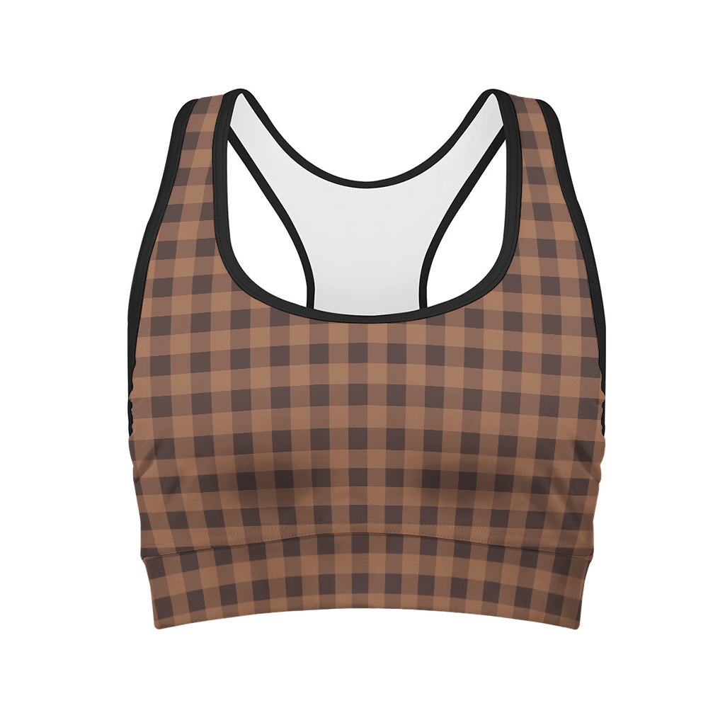 Dark Brown Check Pattern Print Women's Sports Bra