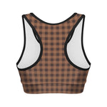 Dark Brown Check Pattern Print Women's Sports Bra