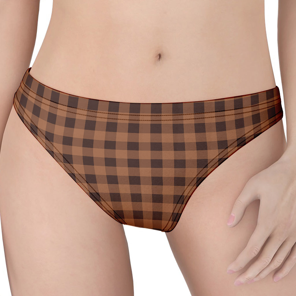 Dark Brown Check Pattern Print Women's Thong