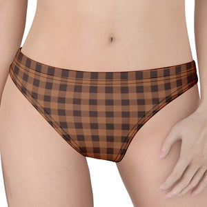 Dark Brown Check Pattern Print Women's Thong