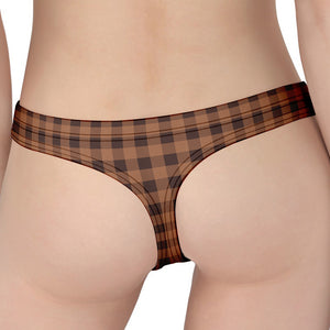 Dark Brown Check Pattern Print Women's Thong