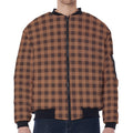 Dark Brown Check Pattern Print Zip Sleeve Bomber Jacket