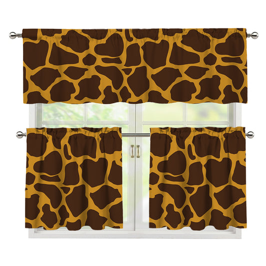 Dark Brown Cow Print 3 Piece Kitchen Curtains