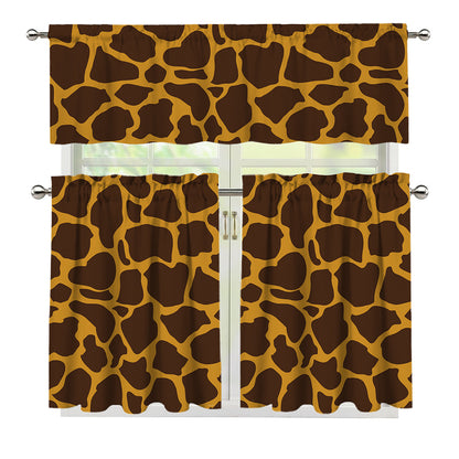 Dark Brown Cow Print 3 Piece Kitchen Curtains