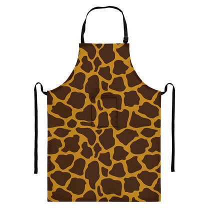 Dark Brown Cow Print Bib Apron With Pocket