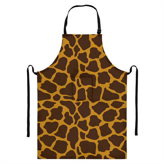 Dark Brown Cow Print Bib Apron With Pocket
