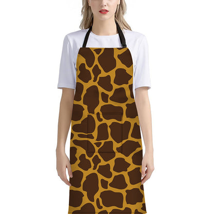 Dark Brown Cow Print Bib Apron With Pocket
