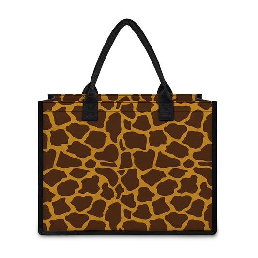 Dark Brown Cow Print Canvas Tote Bag