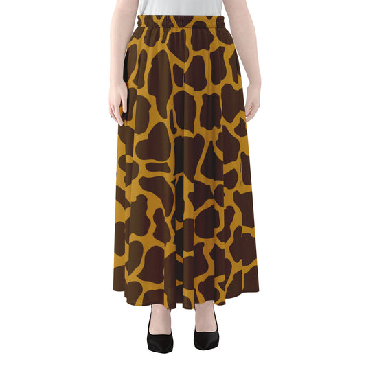 Dark Brown Cow Print Chiffon Maxi Skirt
