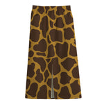Dark Brown Cow Print Cotton Front Slit Maxi Skirt