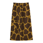 Dark Brown Cow Print Cotton Front Slit Maxi Skirt