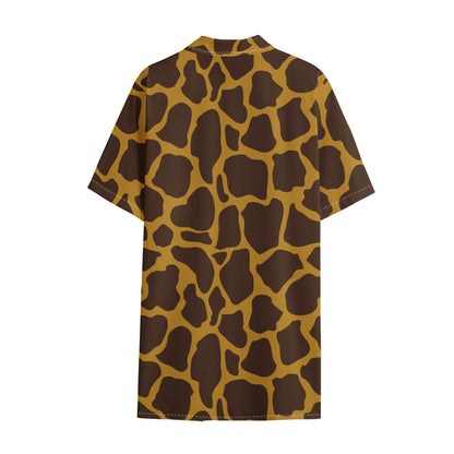 Dark Brown Cow Print Cotton Hawaiian Shirt