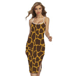 Dark Brown Cow Print Cross Back Cami Dress