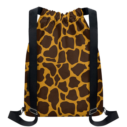 Dark Brown Cow Print Drawstring Backpack