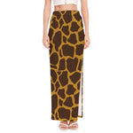 Dark Brown Cow Print High Slit Maxi Skirt