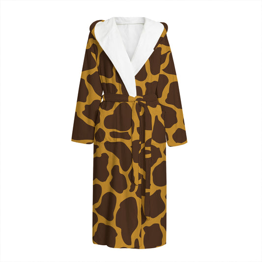 Dark Brown Cow Print Hooded Bathrobe