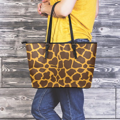 Dark Brown Cow Print Leather Tote Bag