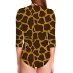Dark Brown Cow Print Long Sleeve Swimsuit