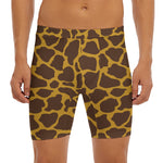 Dark Brown Cow Print Men's Long Boxer Briefs