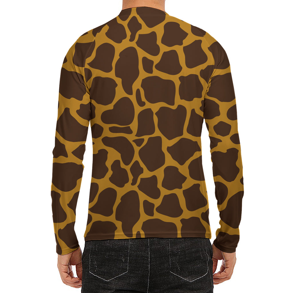 Dark Brown Cow Print Men's Long Sleeve Rash Guard