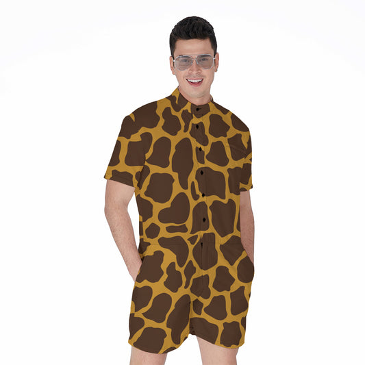 Dark Brown Cow Print Men's Rompers