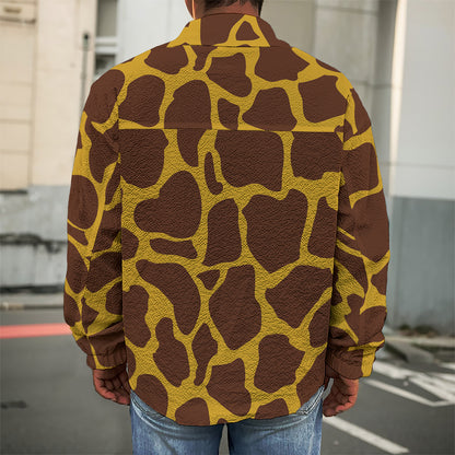 Dark Brown Cow Print Men's Shirt Jacket