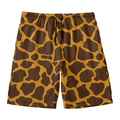 Dark Brown Cow Print Men's Swim Trunks