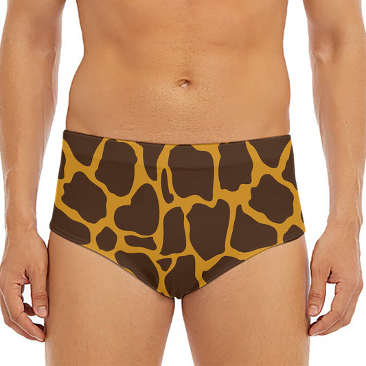 Dark Brown Cow Print Men's Triangle Swim Briefs