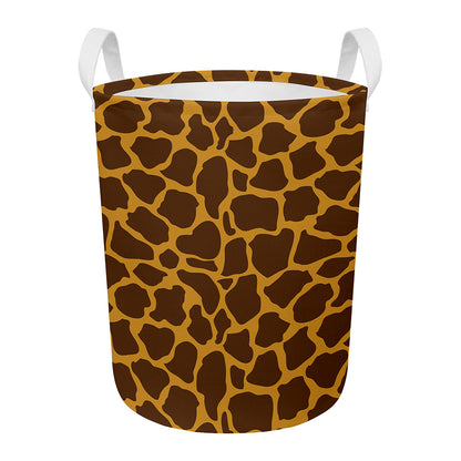 Dark Brown Cow Print Round Laundry Basket