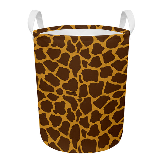Dark Brown Cow Print Round Laundry Basket