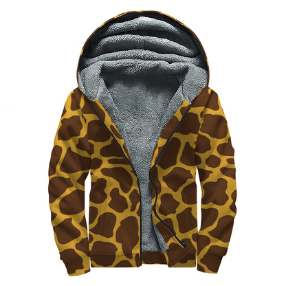 Dark Brown Cow Print Sherpa Lined Zip Up Hoodie