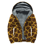 Dark Brown Cow Print Sherpa Lined Zip Up Hoodie