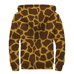 Dark Brown Cow Print Sherpa Lined Zip Up Hoodie