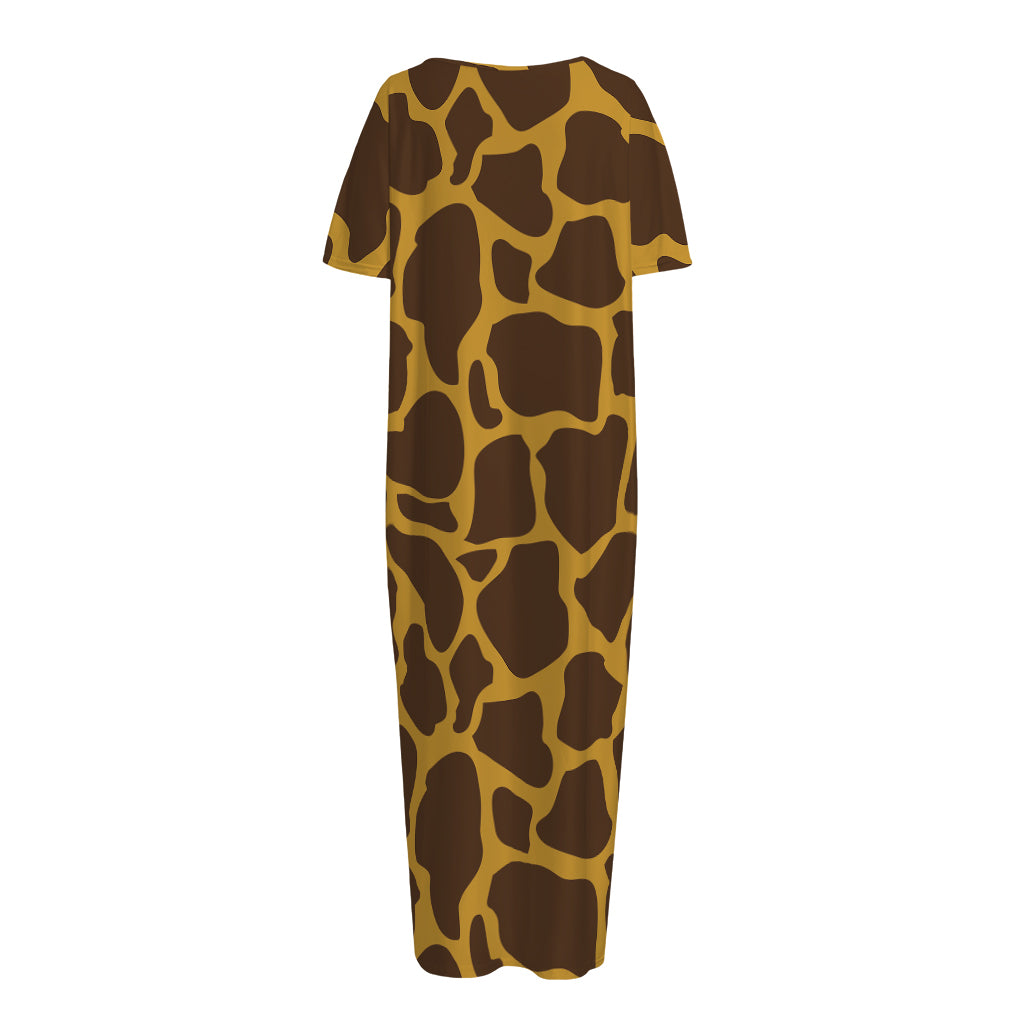 Dark Brown Cow Print Short Sleeve Long Nightdress