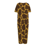 Dark Brown Cow Print Short Sleeve Long Nightdress