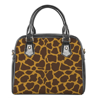 Dark Brown Cow Print Shoulder Handbag