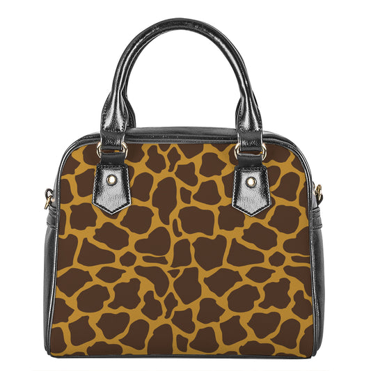 Dark Brown Cow Print Shoulder Handbag