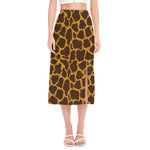 Dark Brown Cow Print Side Slit Midi Skirt