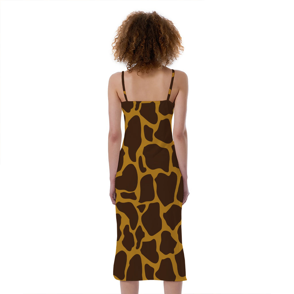 Dark Brown Cow Print Slim Fit Midi Cami Dress