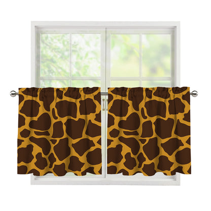 Dark Brown Cow Print Tier Curtains