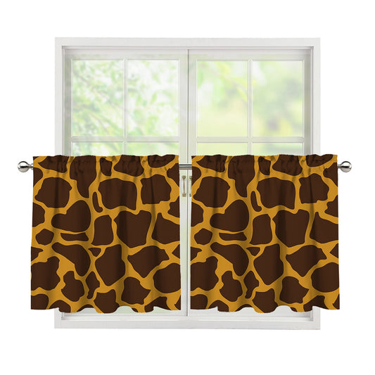 Dark Brown Cow Print Tier Curtains