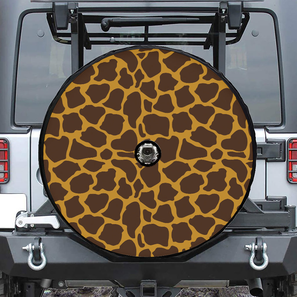 Dark Brown Cow Print Tire Cover With Camera Hole