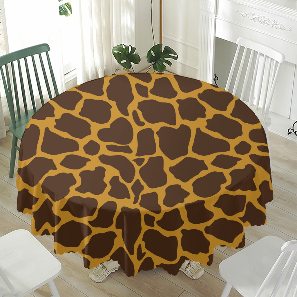 Dark Brown Cow Print Waterproof Round Tablecloth