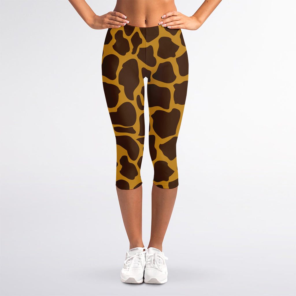 Dark Brown Cow Print Women's Capri Leggings