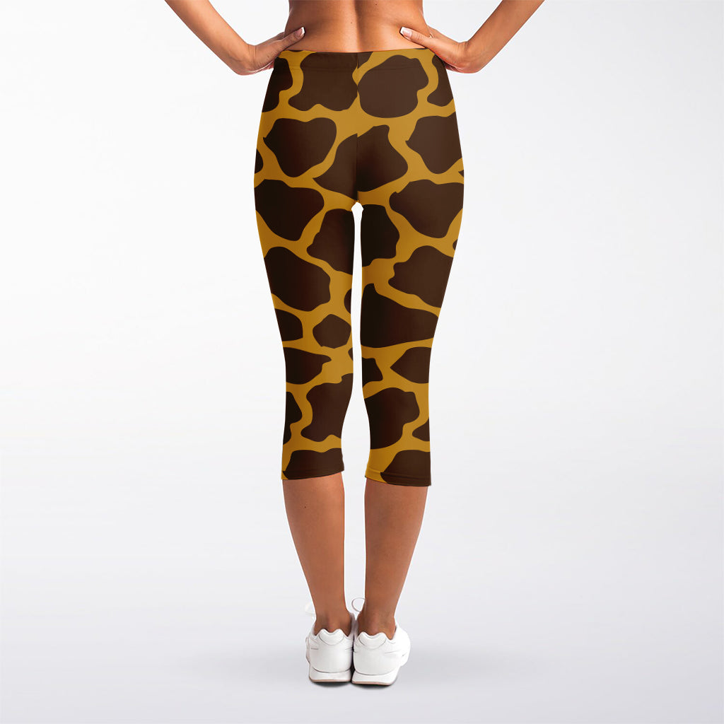 Dark Brown Cow Print Women's Capri Leggings