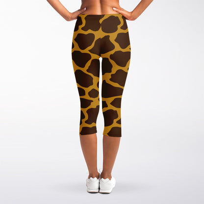 Dark Brown Cow Print Women's Capri Leggings