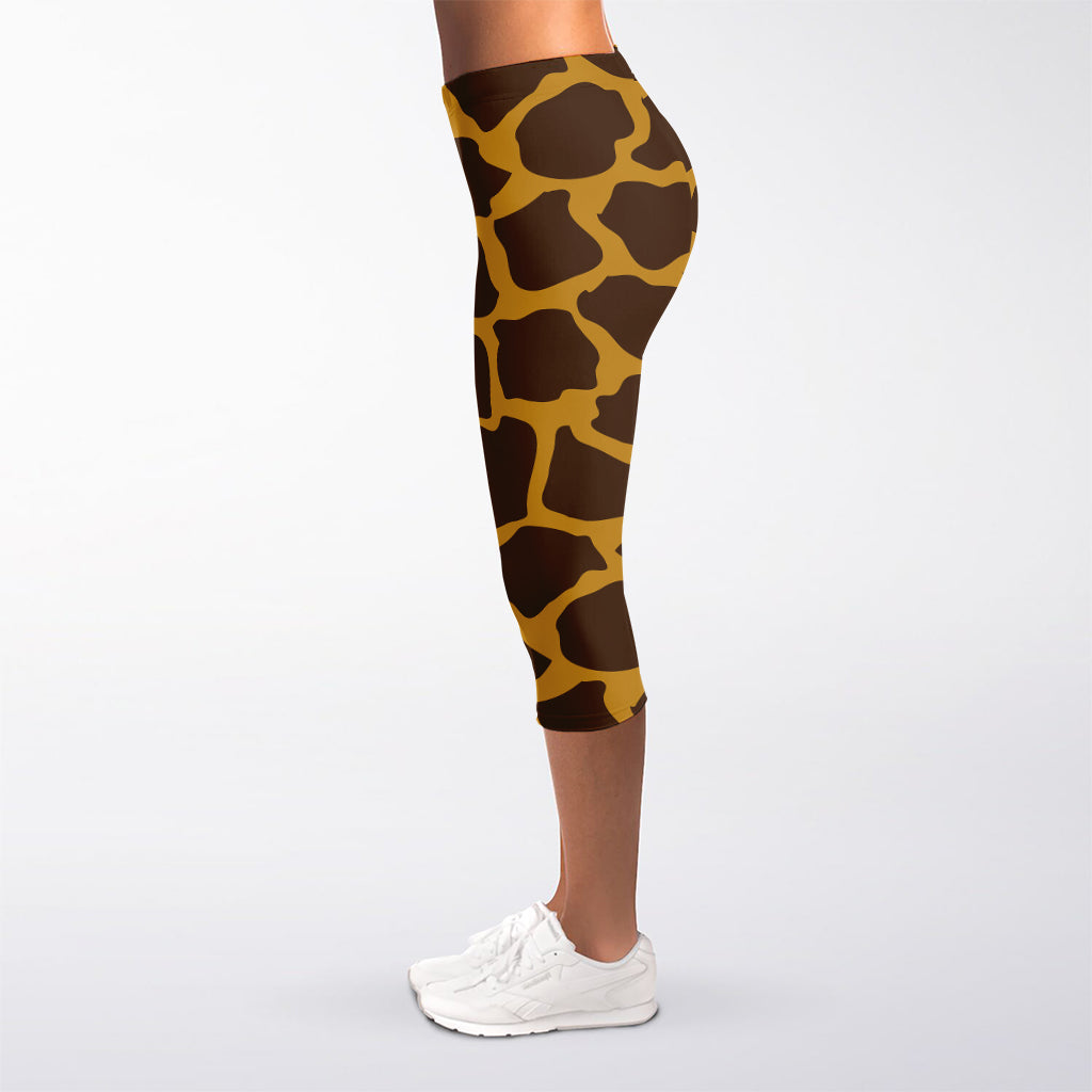 Dark Brown Cow Print Women's Capri Leggings