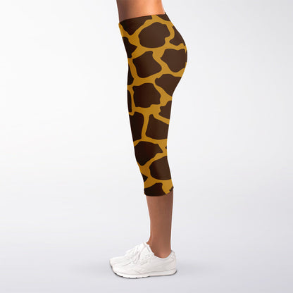 Dark Brown Cow Print Women's Capri Leggings