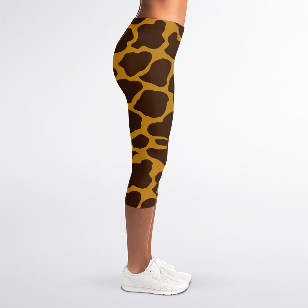 Dark Brown Cow Print Women's Capri Leggings