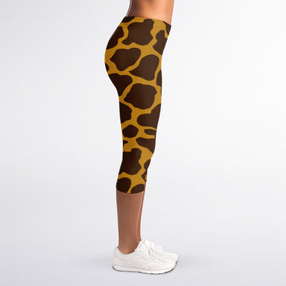 Dark Brown Cow Print Women's Capri Leggings